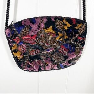 Vintage Lyrella Black Floral Beaded Purse